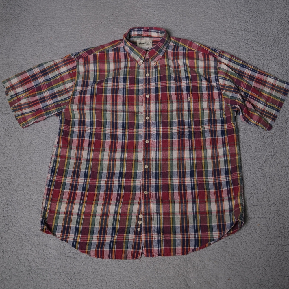 Eddie Bauer Shirt Plaid Button Up Collared Preppy Multicolor Adult Mens XL